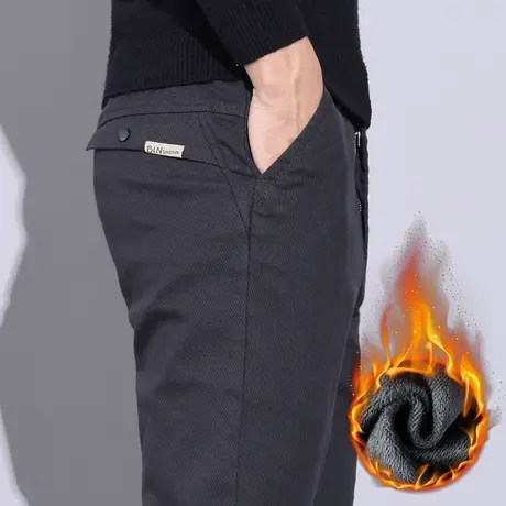 秋冬款男士加绒加厚弹力小直筒休闲裤子冬季男款高端商务正装西裤商品大图