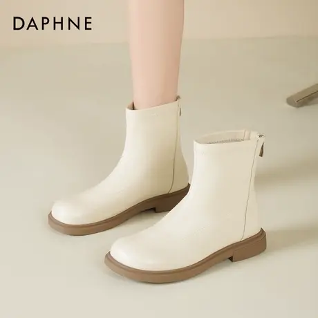 达芙妮短靴女2025新款冬季女鞋弹力瘦瘦靴子平底女靴白色靴子女款图片