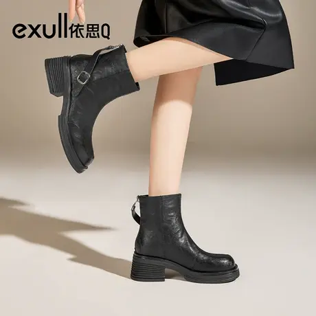 exull/依思Q2025秋冬新款马丁靴黑色经典复古粗跟短靴时尚女靴商品大图