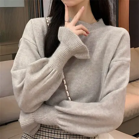 唐狮秋冬季女毛衣花朵袖口温柔气质圆领套头花边氛围感毛线衫tu图片