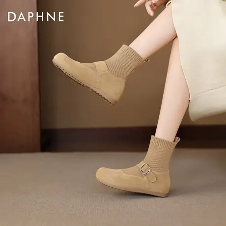 达芙妮弹力袜靴女2026冬季新款马丁靴子平底勃肯短靴内增高瘦瘦靴商品大图