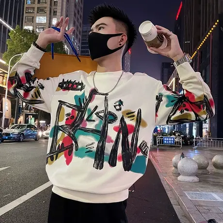 美式嘻哈街头涂鸦印花休闲卫衣男春秋季时尚个性潮流长袖上衣外套商品大图