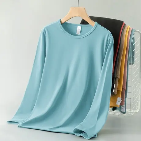 2023新款德绒打底衫男士长袖t恤秋冬加绒保暖双面绒圆领秋衣小衫图片