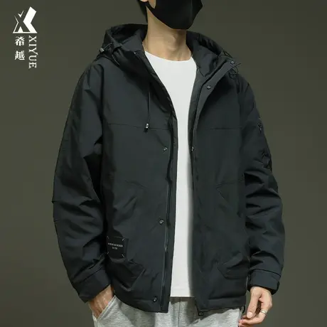 希越工装风棉衣外套男秋冬多口袋连帽夹克宽松大码户外防风冲锋衣商品大图