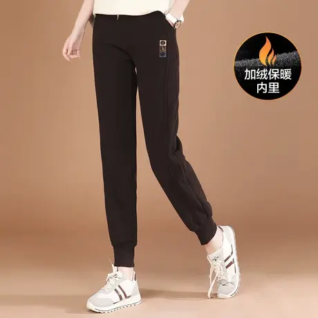 新品8.5折】松紧腰刺绣加绒运动束脚裤女宽松显瘦休闲卫裤图片