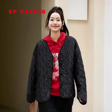 EP雅莹国风 轻行绗缝可脱卸围领新中式盘扣棉服 秋冬新款M111B图片