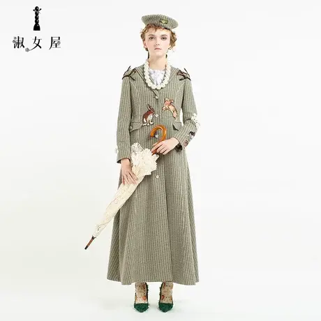 淑女屋官方旗舰店大衣外套女冬加后单排扣显奢华长款毛呢大衣外套商品大图