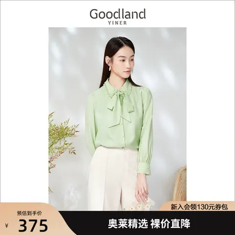 [醋酸]音儿美地女装2023春季新款通勤醋酸混纺飘带设计感衬衫上衣商品大图