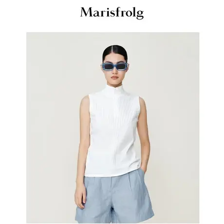 【高弹针织面料】玛丝菲尔22夏季新款时尚无袖基础百搭白色T恤女商品大图