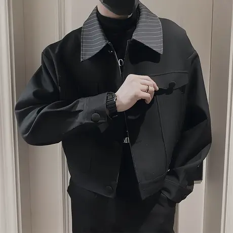 美式复古潮牌短款机车休闲外套男春秋季潮流个性痞帅工装夹克上衣商品大图