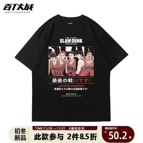 灌篮高手联名T恤男大电影樱木花道复古纪念海报短袖夏季纯棉针织t商品大图