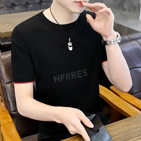 夏季男士t恤薄款短袖冰麻针织衫潮流冰感夏装学生半袖冰丝体恤衫图片