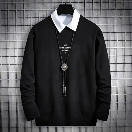 2024新款毛衣男韩版潮流个性线衣线衫圆领冬季打底衫男生黑色毛衫商品大图