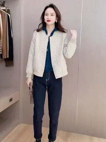 菱格夹克外套女短款2023春秋季韩版新款小个子百搭爆款棒球服上衣图片