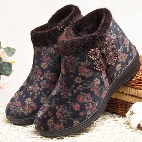 老北京布鞋秋冬款棉鞋女冬季加绒保暖妈妈老人鞋中老年人加厚棉靴图片