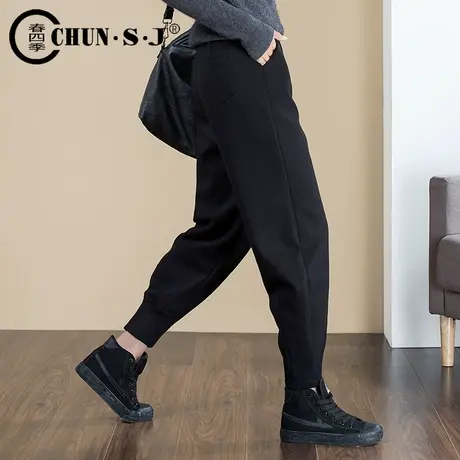 毛呢裤女秋冬萝卜裤新款束脚马丁靴裤哈伦裤子加厚工装灯笼裤羊毛图片