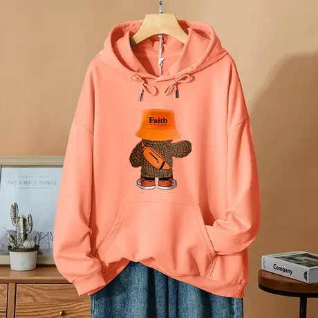 橘粉色连帽卫衣女2023春秋新款宽松女款上衣秋季薄款女装带帽外套商品大图