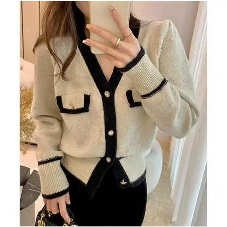 V领毛衣针织开衫女春秋内搭设计感小众修身显瘦辣妹别致长袖上衣商品大图