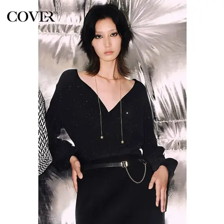 COVER冬季2022时尚羊毛珠片纱设计轻奢光泽感优雅毛织衫图片