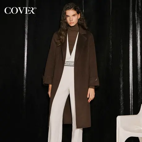 COVER冬季平驳领正肩直身丝毛混纺毛呢大衣商品大图