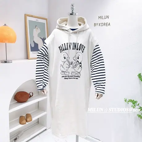 2023春款连衣裙韩版设计感慵懒长款过膝连帽卫衣马甲休闲欧货大码商品大图