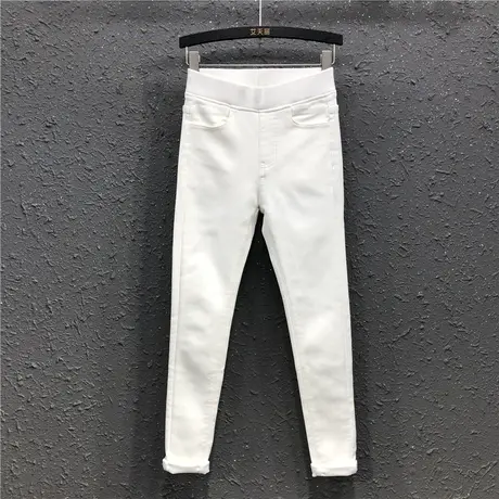 秋冬季新款白色高腰显瘦加绒加厚弹力简约紧身打底牛仔铅笔裤女潮商品大图