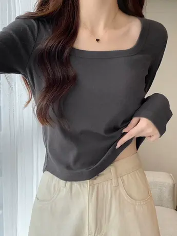 长袖t恤女春秋冬季内搭打底衫冷淡系独特别致辣妹短款甜辣小上衣图片