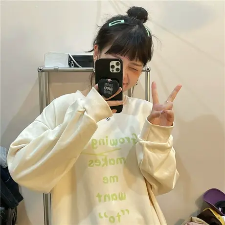 红续春秋新款韩版宽松慵懒风ulzzang盐系少女薄款套头长袖卫衣图片