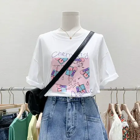 短袖t恤女夏季2020新款韩版ins潮学生宽松减龄百搭休闲打底衫上衣商品大图