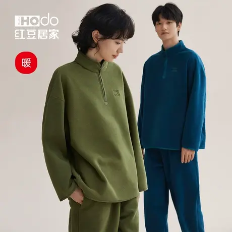 【暖感】红豆摇粒绒情侣睡衣可外穿运动家居服套头保暖男女士套装商品大图