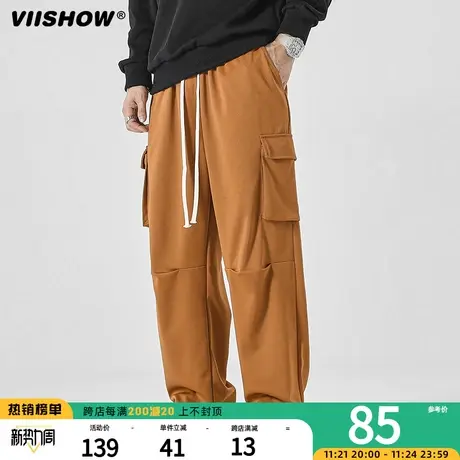 VIISHOW降落伞兵休闲裤男大口袋抽绳工装裤美式高街潮牌直筒裤子图片