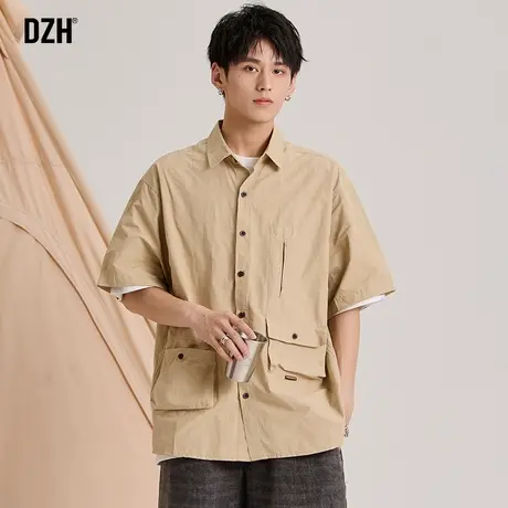 男士痞帅工装短袖衬衫男潮牌夏季潮流衣服2023新款宽松半袖男衬衣商品大图