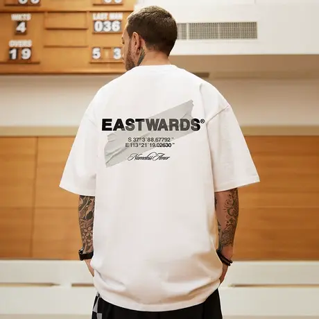 高街短袖t恤大码男装纯棉宽松简约夏季oversize美式上衣服ins潮牌商品大图