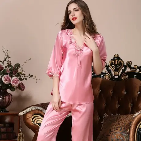 真丝睡衣女春夏秋季2023年新款薄款高级感冰丝套装大码丝绸家居服图片