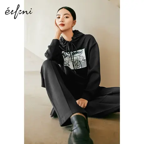 【商场同款】伊芙丽卫衣2021秋装新款连帽复古上衣女1CA101551I商品大图
