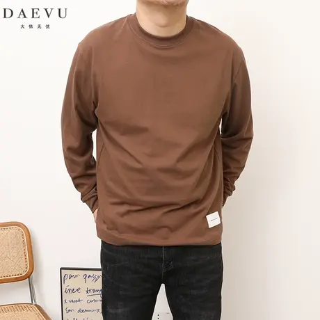 DAEVU春秋新款纯色打底大号潮胖子加肥加大码男款圆领长袖T恤图片