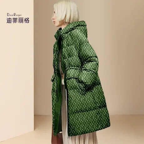 迪菲丽格欧美时尚中长款绿色羽绒服女冬2023新款气质百搭保暖外套图片