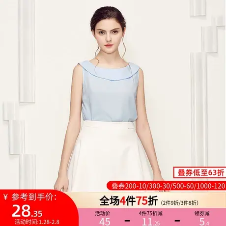 【断码M/L/XL】秋水伊人2019夏装时尚纯色圆领无袖直筒雪纺衫H281图片