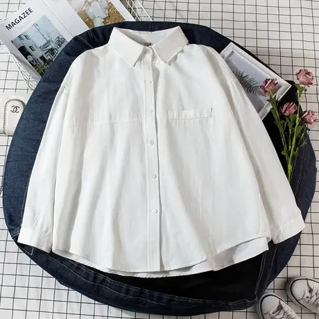 白衬衫女长袖纯棉休闲外穿开衫宽松衬衣百搭复古港味棉麻设计感商品大图