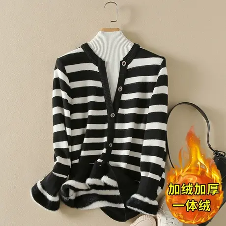 一体绒假两件套半高领毛衣女2023年秋冬新款加绒宽松针织打底衫女商品大图