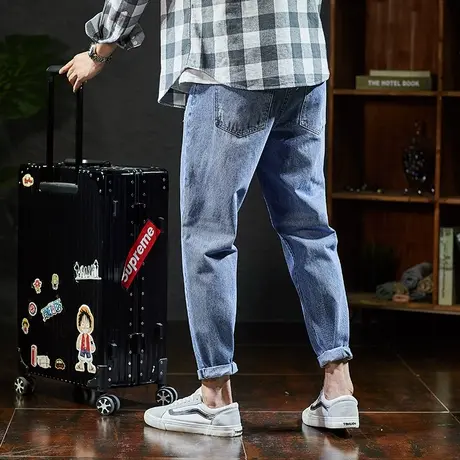 唐狮夏季新款直筒牛仔裤男宽松小哈伦男士百搭裤子韩版潮流C商品大图