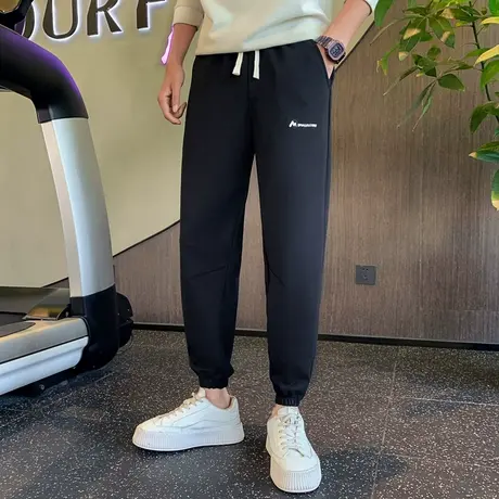 束脚运动裤男春秋小众潮流休闲长裤秋款2023新款修身纯色百搭卫裤商品大图