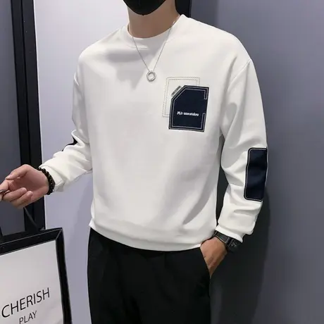 卫衣男春秋季刺绣拼接潮ins百搭轻熟打底上衣T恤美式潮牌早秋外套商品大图