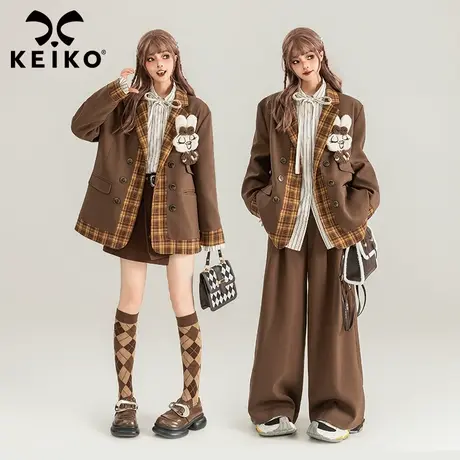 KEIKO 设计感拼色休闲小西装女2024春季学院风宽松小西服外套春秋商品大图