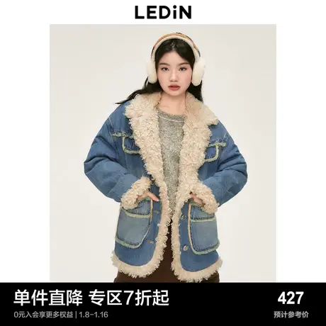 乐町Y2K甜美牛仔外套女2023冬新款毛绒绒感休闲宽松上衣潮流时尚图片