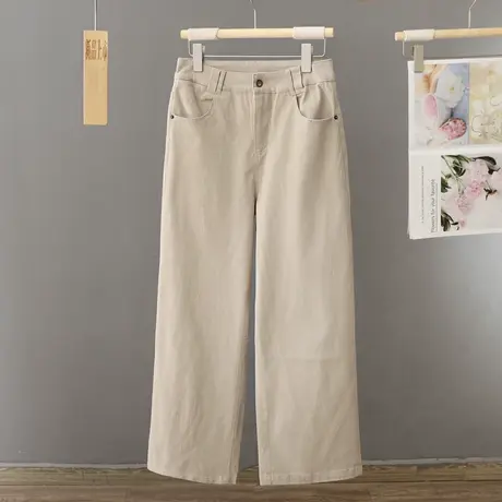 休闲牛仔裤女春秋新款女装大码梨形身材高腰窄版直筒阔腿裤长裤子图片