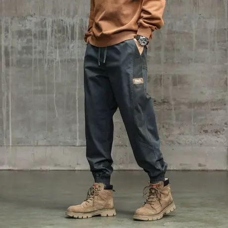 潮流束脚裤子男款百搭纯色男工装裤水洗复古潮流裤子男款休闲男装商品大图