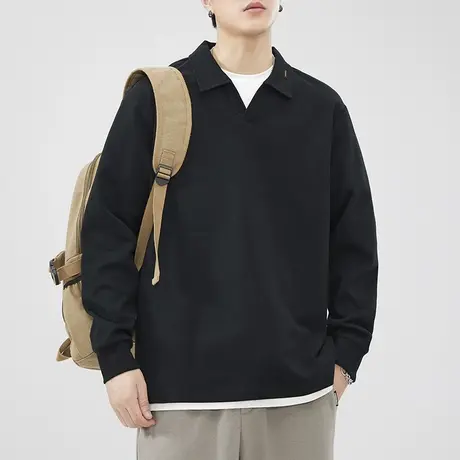 男士黑色美式卫衣潮牌男polo衫宽松上衣2024新款春季痞帅外套男款商品大图