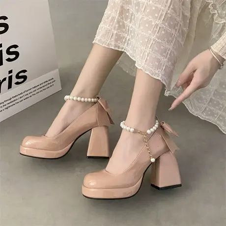 法式高跟鞋女2024春季新款粗跟皮鞋女款玛丽珍鞋女鞋配裙子单鞋子图片