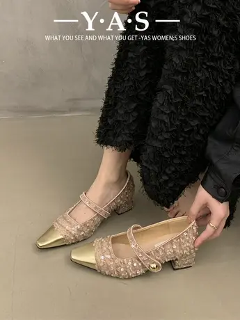 法式气质仙女玛丽珍鞋女2024年春季新款小香风配裙子粉色晚晚风鞋商品大图